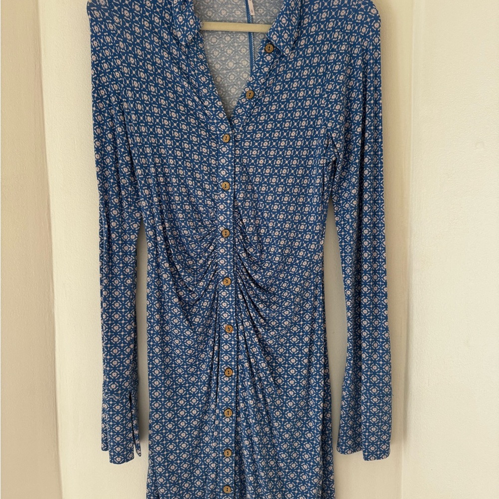 Free People long sleeve blue button down dress